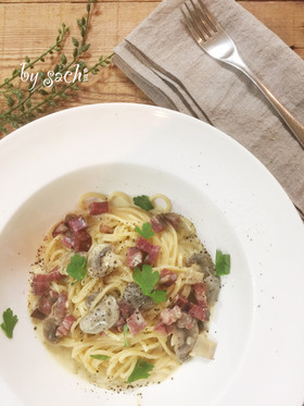 コッパとマッシュルームのクリームパスタ