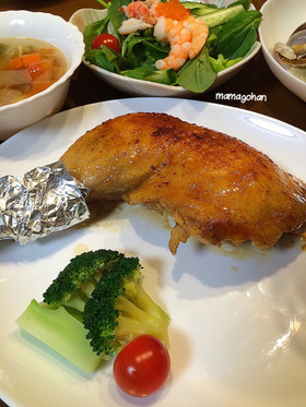 ローストチキンを電子レンジとフライパンで