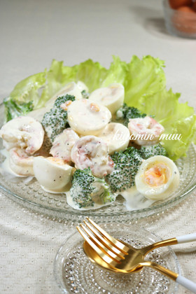 海老とタマゴとブロッコリーのサラダ♪