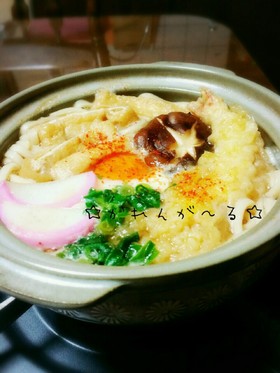 麺つゆで簡単♡鍋焼きうどん♡