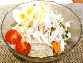 ビーフンでささみ・野菜たっぷり冷やし中華