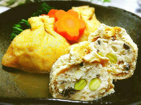 コリコリ♪鶏挽き肉とタケノコの巾着含め煮