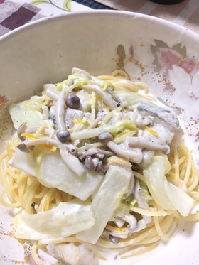 柚子香る白菜クリームパスタ♪鱈を添えて