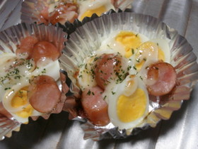 うずらとウインナーのマヨ焼き