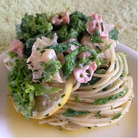 菜の花とイカのぬたパスタ