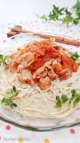 夏ランチ☆豚キム豆乳ぶっかけそうめん