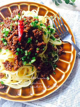 簡単♪ネギと肉味噌の和風スパゲティ〜♡