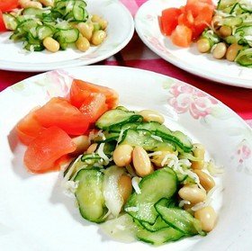 大豆と胡瓜・玉ねぎの和風じゃこサラダ♪