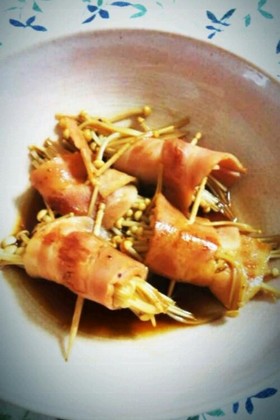 おつまみお弁当に♪えのきの甘辛ベーコン巻