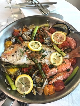 鯛のアクアパッツァ&レモンバターパスタ