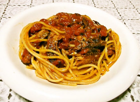 さんまのトマトソースパスタ