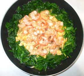 卵あんかけサラダ♪海老とほうれん草・簡単
