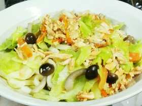 ノンオイル　鮭とキャベツの焼きうどん