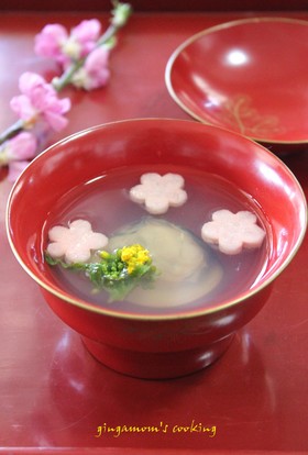 はまぐりと花麩のお吸い物❀昆布出汁で