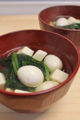 朝昼夕♪豆腐うずら卵ほうれん草のすまし汁