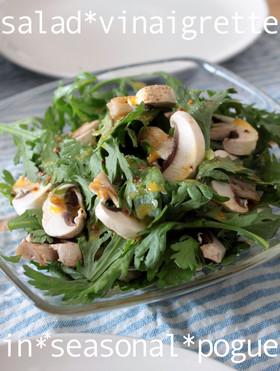 生で味わう春菊とマッシュルームのサラダ。