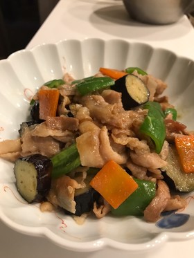 豚バラ・なす、ピーマン、人参の味噌炒め