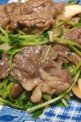 牛肉と豆苗のオイスターソース炒め
