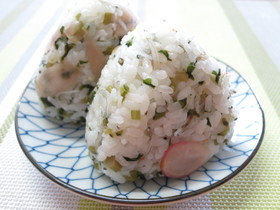 春旬桜色♡日野菜ちりめんおにぎり
