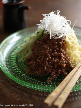 豚とえのきだけでジャージャー麺。