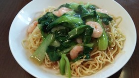 青梗菜と海老のあんかけ焼きそば
