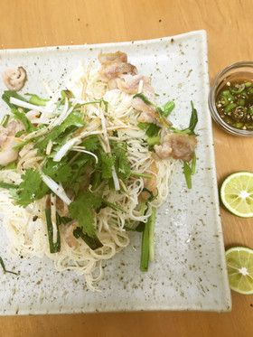 パクチーサラダそうめんチャンプルー