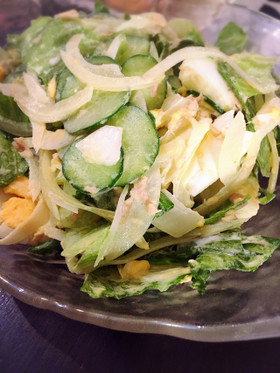 レタスと新玉と胡瓜とツナ卵のサラダ
