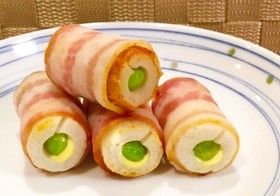 お弁当に★枝豆inちくわのベーコン巻き