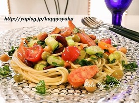 セロリ＆ビーンズ・中華風味☆冷製パスタ