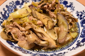 豚肉と茄子の高菜炒め