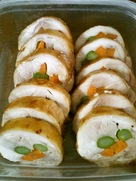 レンジでアスパラ人参チキンロール