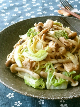 白菜とツナの和風パスタ