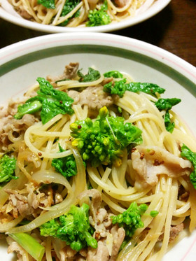 菜の花と豚細の粒マスタードパスタ