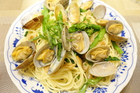 旬のあさりと菜の花のボンゴレ☆春パスタ