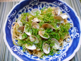 ハマグリのねぎだく醤油パスタ