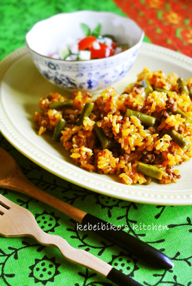 いんげんと牛ひき肉の炊き込みご飯