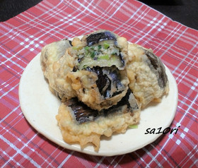 余ったニラ餃子の中身で！ナスのはさみ揚げ