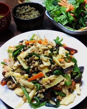 大豆のお肉で中華風炒め