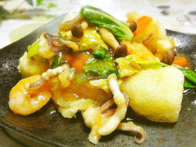 ◆パリパリ揚げ餅の海鮮うまみあんかけ♪◆