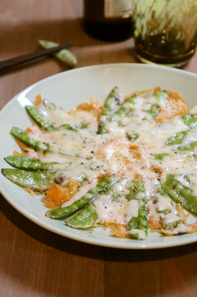 さやえんどうのチーズパリッとろ焼き♪