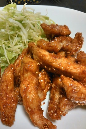 鶏むね肉のからあげ。甘辛手羽唐風。